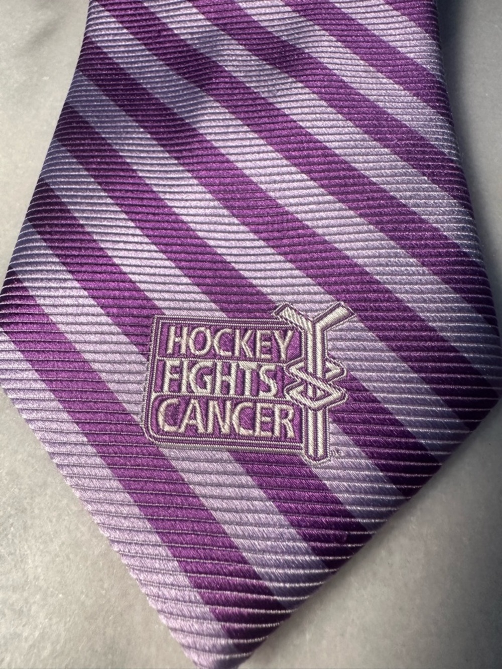 Hockey Fights Cancer 100% Silk Neck Tie HFC NHL Purple Stripe Jacquard Tie